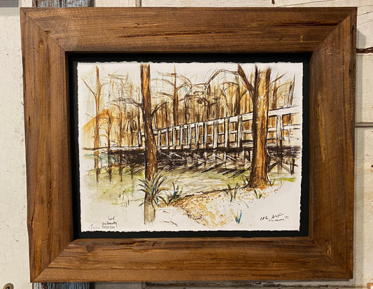 Hathway, Bayou, Nazpique, Bridge, Louisiana, Candice Alexander, Cypress, Tree, Watercolor, Art