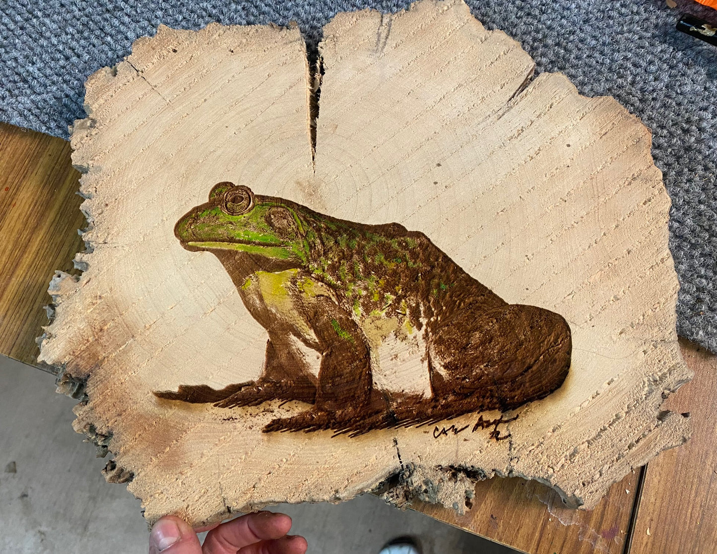 Louisiana Bullfrog Wood Engraving "One of a Kind"