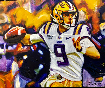 Joe Burrow Art Painting by Candice Alexander, Louisiana Artist, LSU Quarterback 9 Heisman Trophy Winner