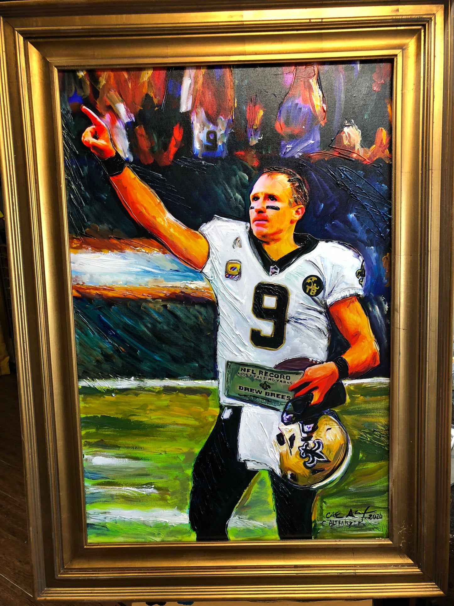 drew brees painting art by candice alexander, louisiana fleur de lis artist