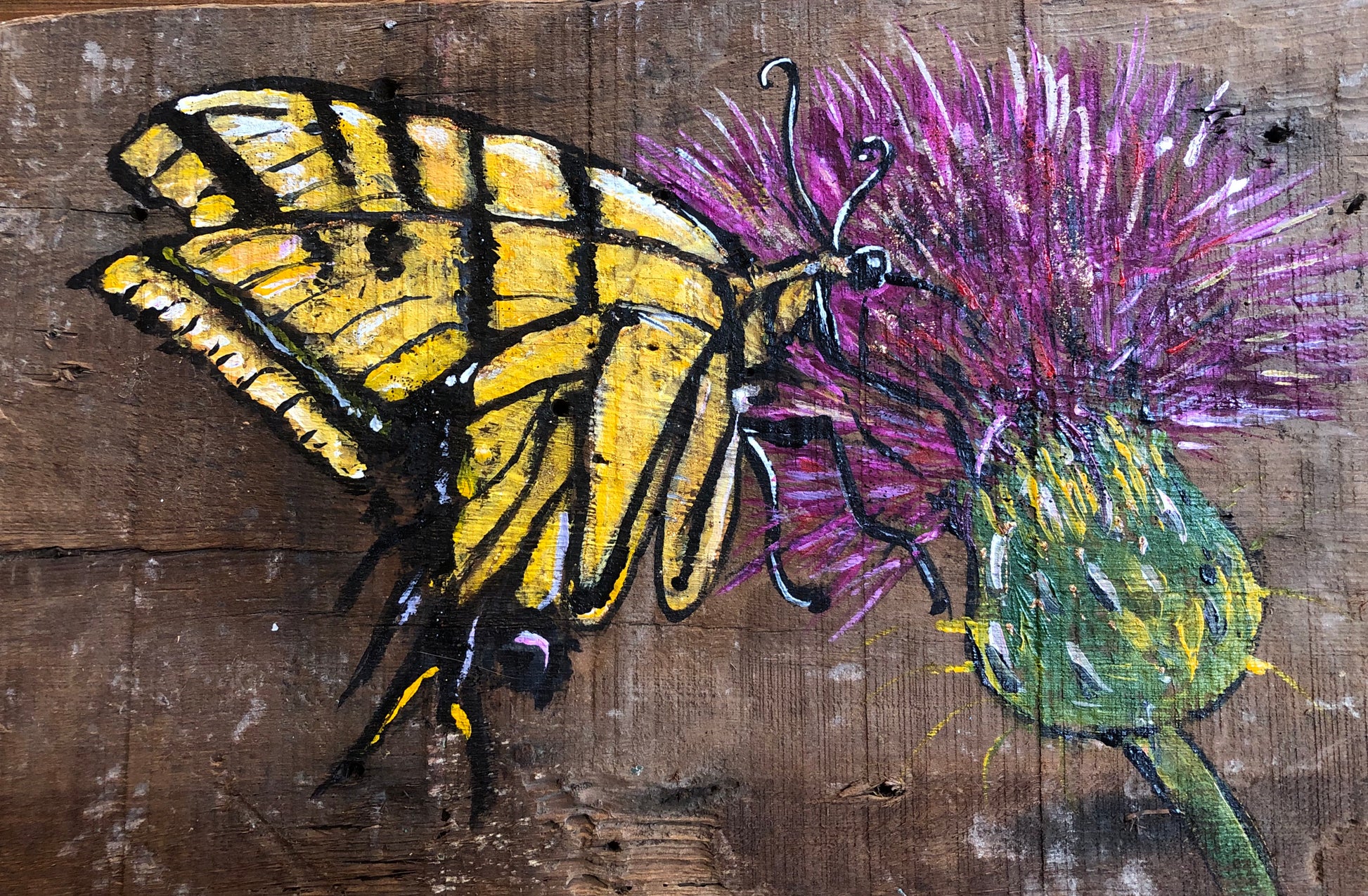 Butterfly painting on wood with flower by Candice Alexander, Louisiana Artist and Fleur de Lis Artist Insect Art