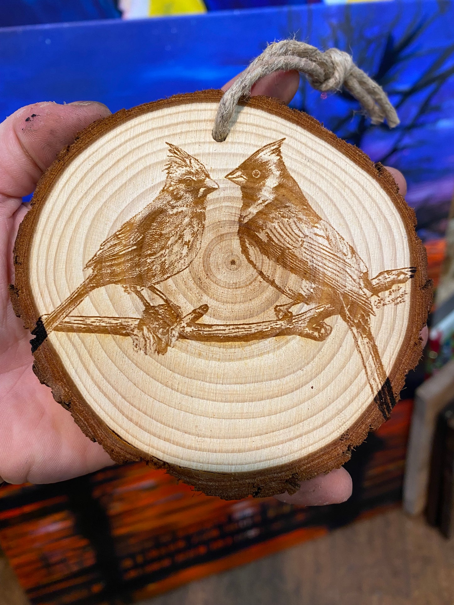 Two Cardinals Wooden Ornament