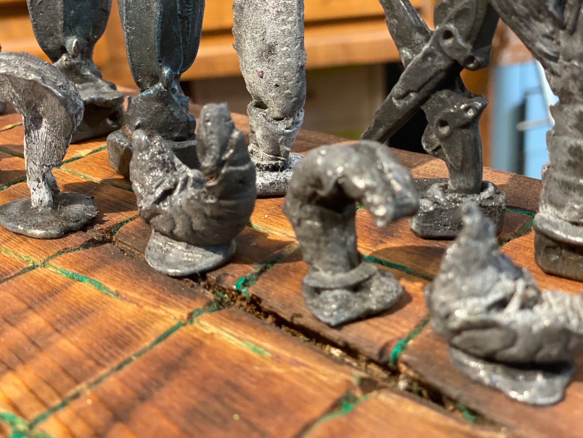 This one of a kind chess set is handcrafted with Louisiana Cypress Wood. The pieces for the set are custom made from crawfish claws, crawfish tails, crab claws, king cake babies, and Jean Lafitte I-10 Bridge Pistols.