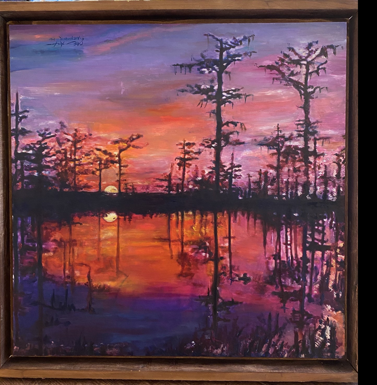 Original, Sunrise, sunset, Louisiana, Horizon, Basin, Swamp, Cypress, Trees, Candice Alexander, Alexander Art, Bayou, Water, Bayou Venus