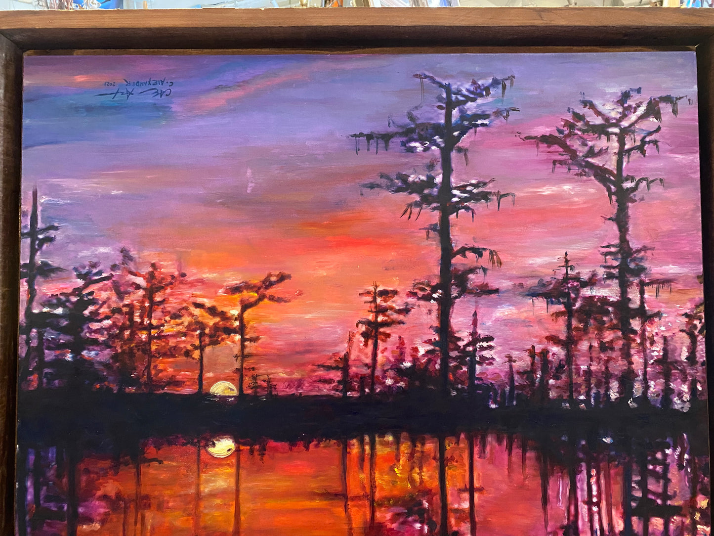 Original, Sunrise, sunset, Louisiana, Horizon, Basin, Swamp, Cypress, Trees, Candice Alexander, Alexander Art, Bayou, Water, Bayou Venus