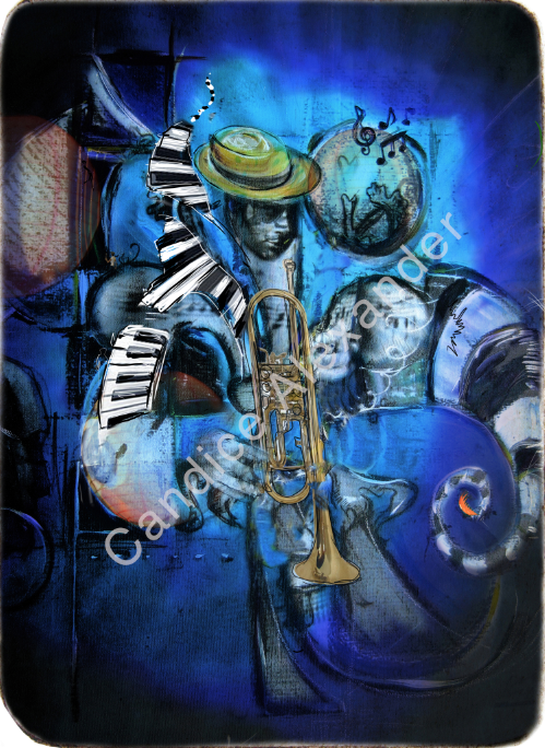 Jazz Trumpet Fleur de Lis design by Candice Alexander, Fleur De Lis Artist Fleur De Lis art by Candice Alexander, Louisiana Artist