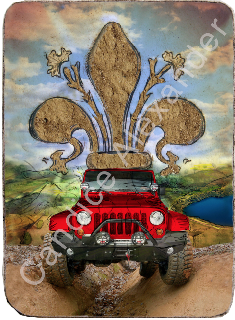 Jeep Red Fleur de Lis design by Candice Alexander, Fleur De Lis Artist Fleur De Lis art by Candice Alexander, Louisiana Artist