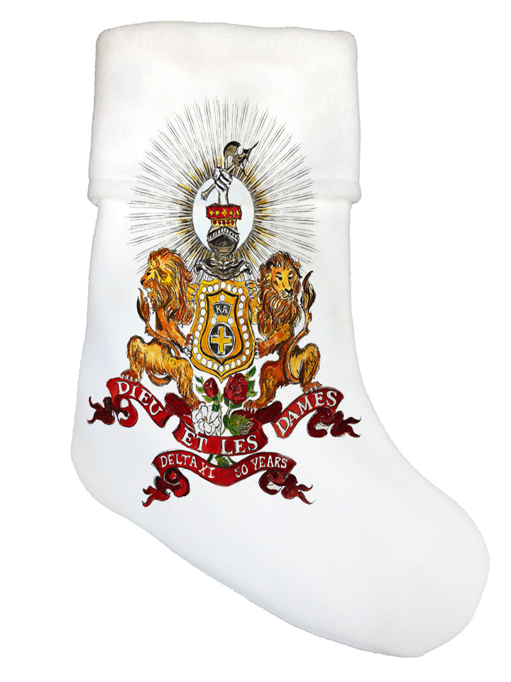 Kappa Alpha art by Candice Alexander, louisiana fleur de lis artist christmas stocking