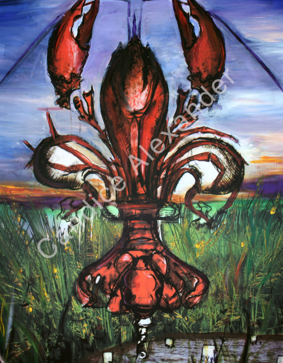 LA Mudbug 2 Fleur de Lis design by Candice Alexander, Fleur De Lis Artist crawfish Fleur De Lis art by Candice Alexander, Louisiana Artist