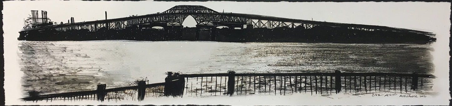 Lake Charles Bridge Black & White 2 Original  "SOLD"
