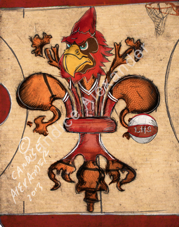 Lacassine Cardinals Basketball Fleur de Lis Art by Candice Alexander Louisiana Artist Fleur De Lis art by Candice Alexander, Louisiana Artist