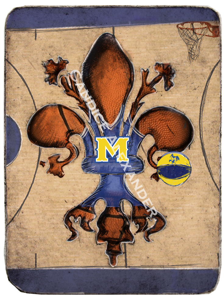 McNeese Basketball Fleur de Lis art by Candice Alexander, Fleur de Lis Artist Fleur De Lis art by Candice Alexander, Louisiana Artist