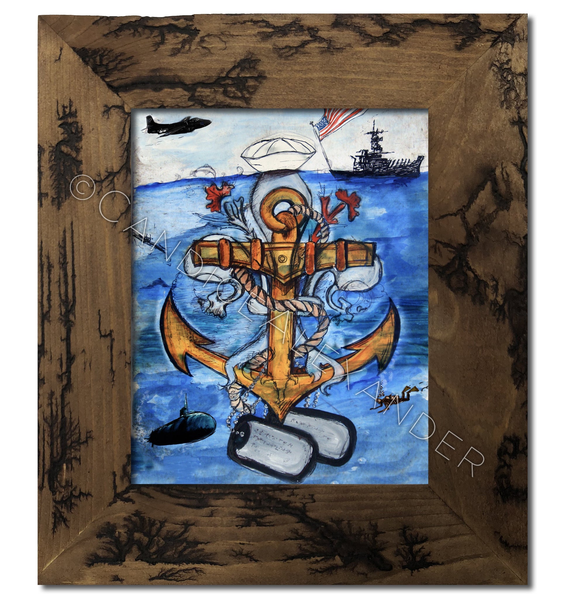 Navy Fleur De Lis Art by Candice Alexander in an Electrocuted Frame