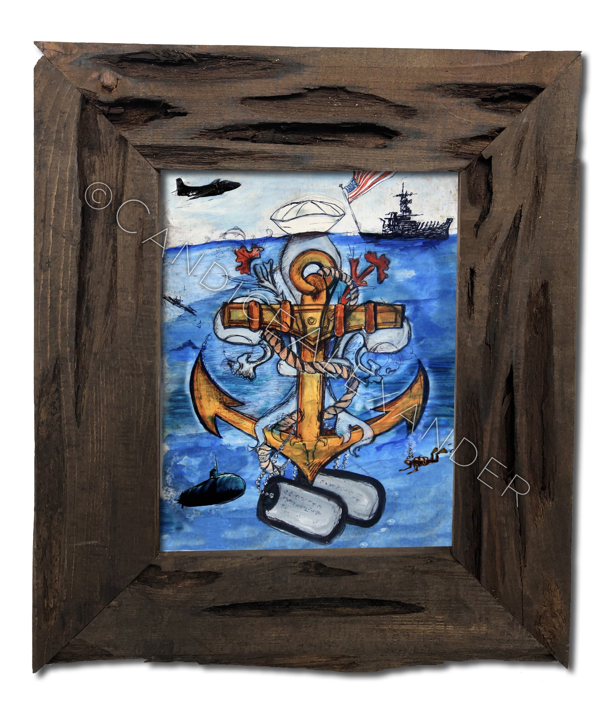 Navy Fleur De Lis design by Candice Alexander in a Louisiana Cypress Frame