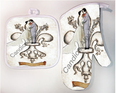 Personalized Family Oven Mitt & Pot Holder Set, Gift Set Wedding