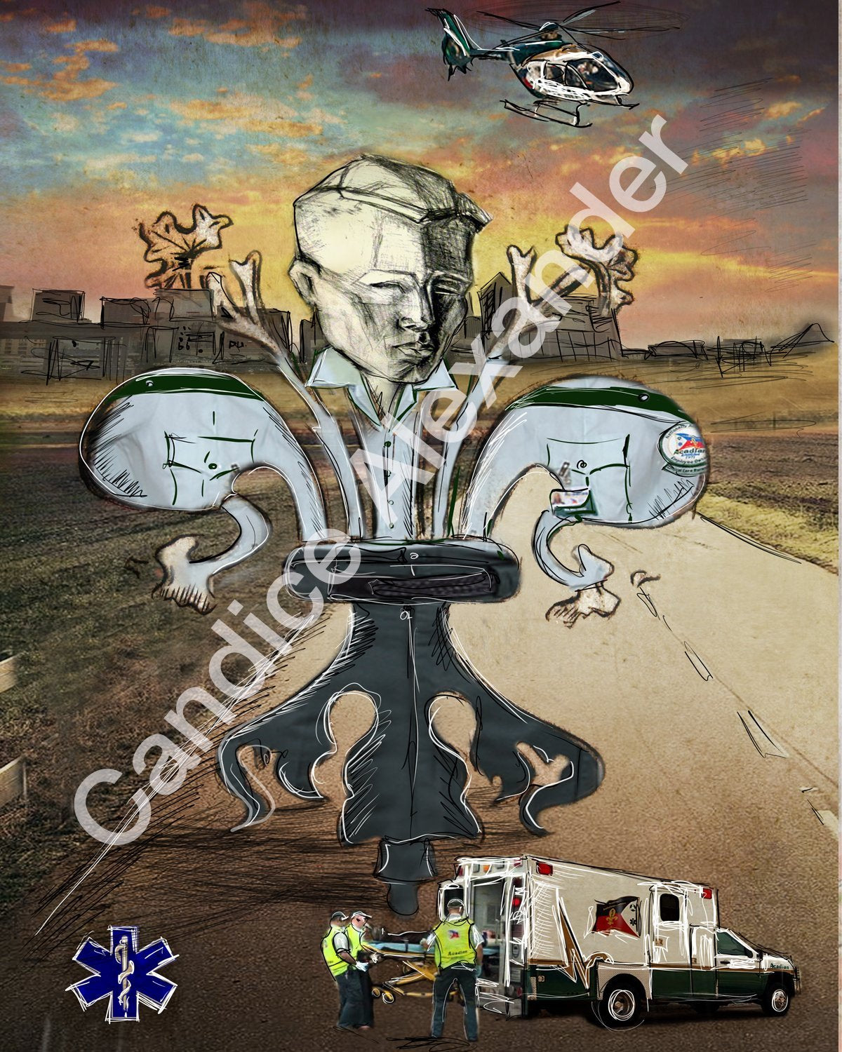 Paramedic EMT Fleur de Lis design Candice Alexander Fleur De Lis art by Candice Alexander, Louisiana Artist