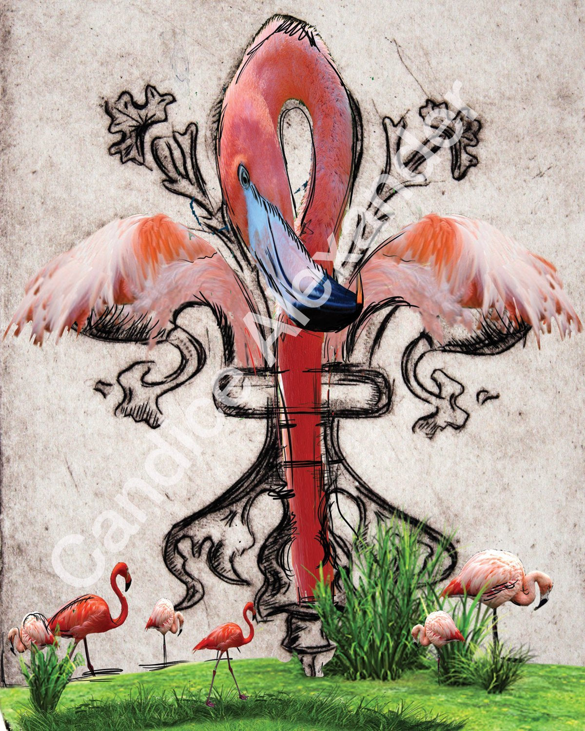 Pink Flamingeaux Candice Alexander Fleur De Lis  Fleur De Lis art by Candice Alexander, Louisiana Artist