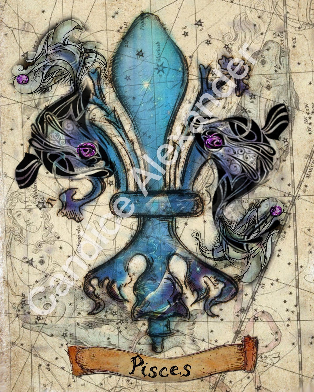 pisces Fleur De Lis art by Candice Alexander, Louisiana Artist