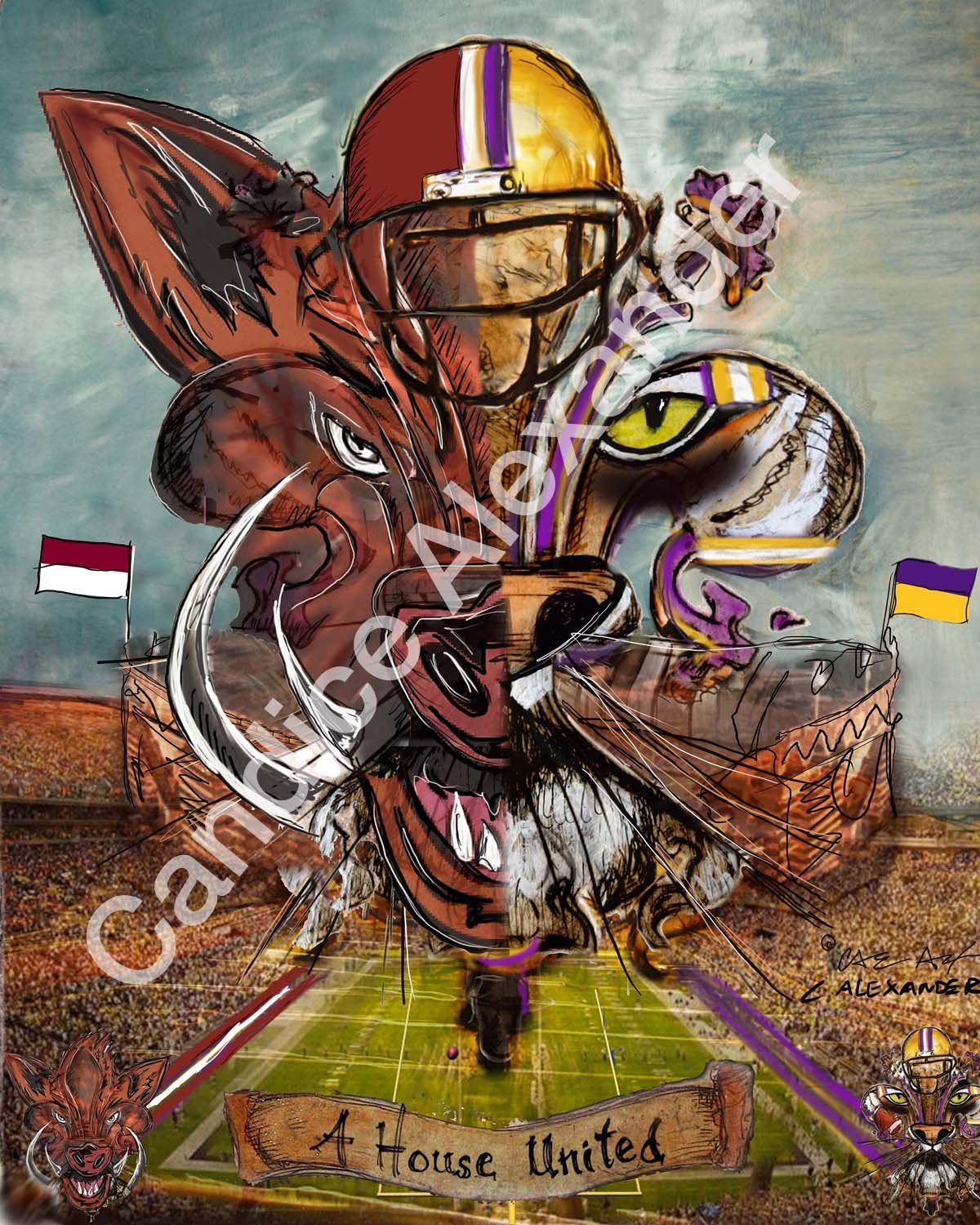 Razorback Bengal Stadium Fleur De Lis art by Candice Alexander, Louisiana Artist Fleur De Lis Candice Alexander Fleur De Lis Artist