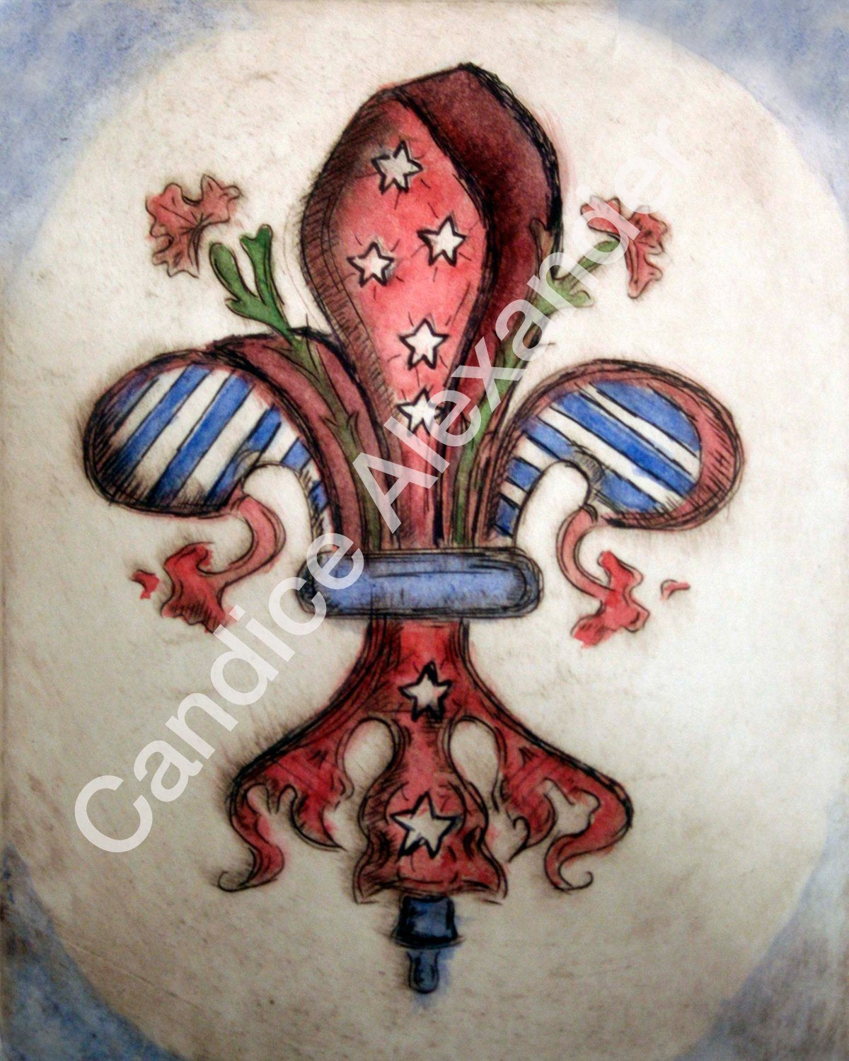 Red, White, and Blue, Fleur De Lis art by Candice Alexander, Louisiana Artist Fleur De Lis Candice Alexander Louisiana Artist