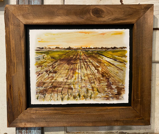Watercolor Rice Field Horizon
