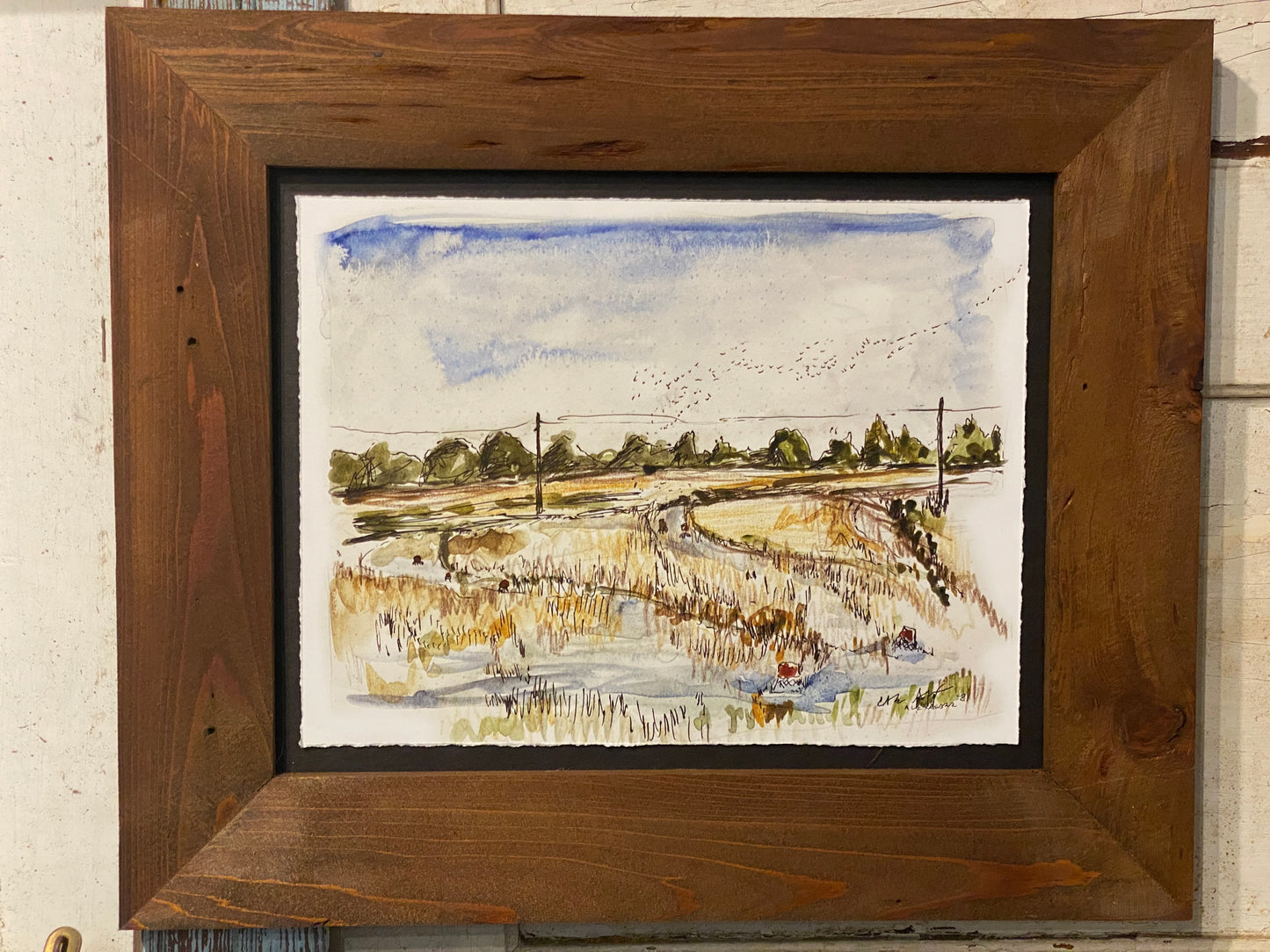 Watercolor Roanoke Crawfish Rice Field