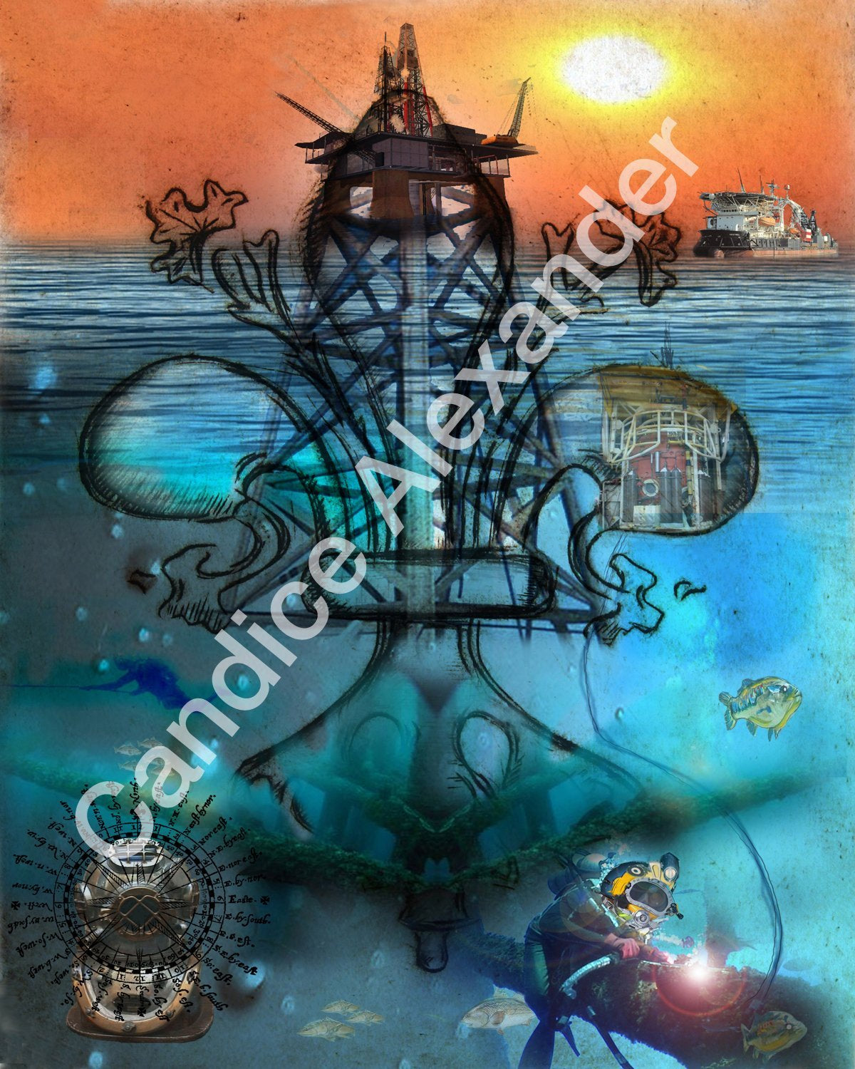 sat diver Fleur De Lis art by Candice Alexander, Louisiana Artist