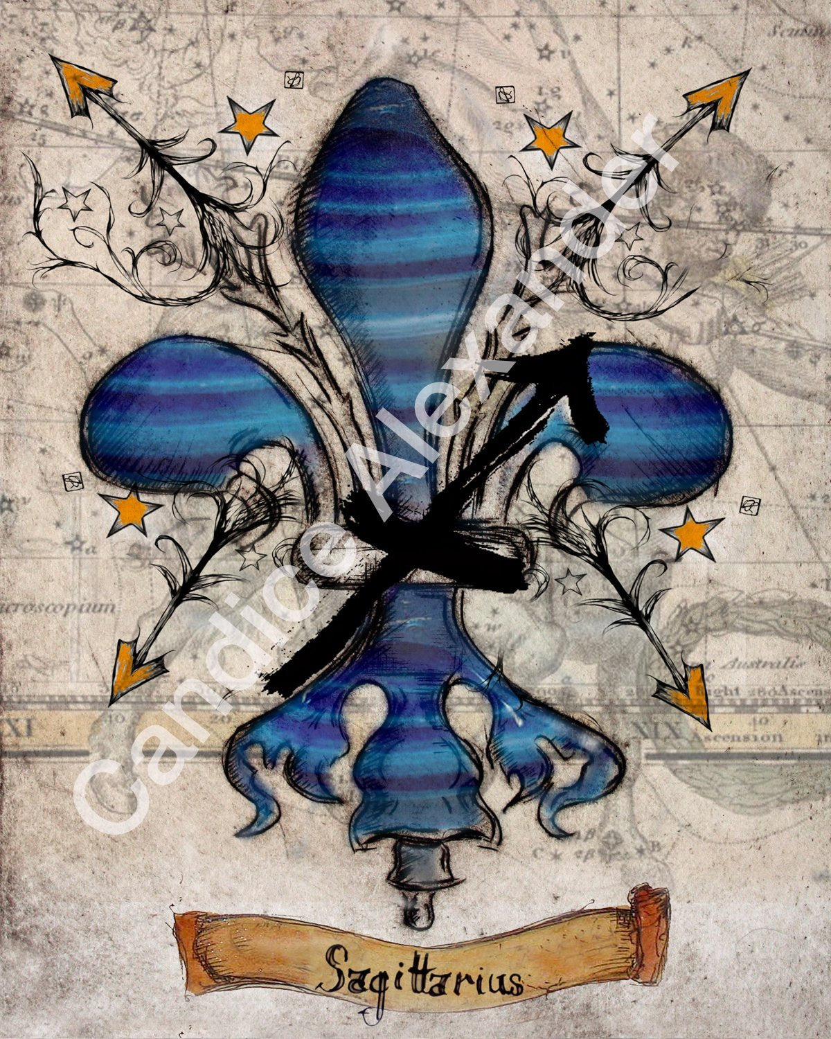 Sagittarius Fleur De Lis art by Candice Alexander, Louisiana Artist Fleur De Lis Design by Candice Alexander Fleur De Lis Artist