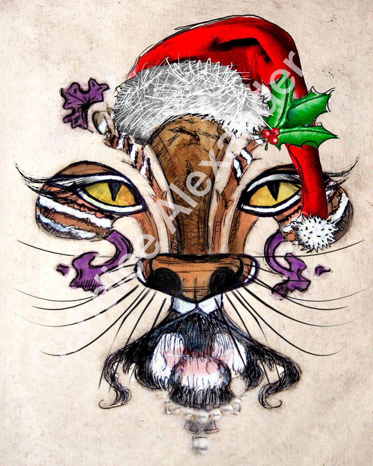 She Bengal Christmas Fleur De Lis Design by Candice Alexander, Fleur De Lis Artist Fleur De Lis art by Candice Alexander, Louisiana Artist