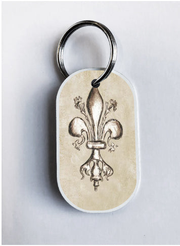 Personalized Black Gold White Fleur de Lis Keychain