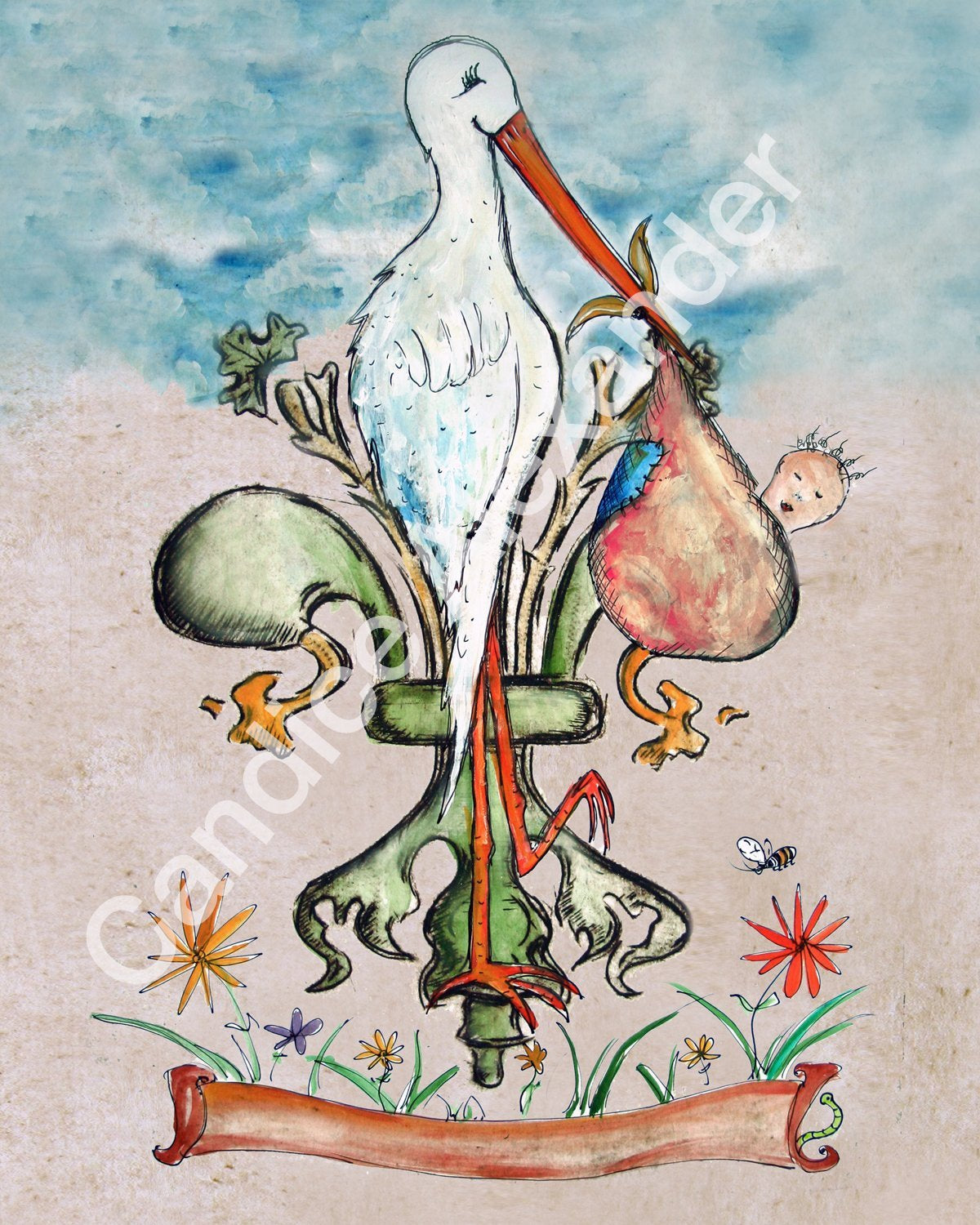 Stork Fleur De Lis art by Candice Alexander, Louisiana Artist Fleur De Lis by Candice Alexander Fleur De Lis Artist