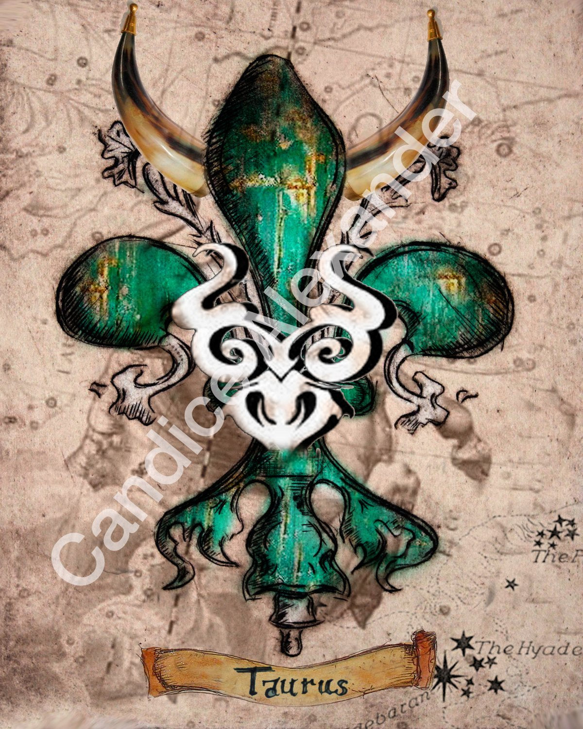 Taurus Fleur De Lis art by Candice Alexander, Louisiana Artist Fleur De Lis by Candice Alexander Fleur De Lis Artist