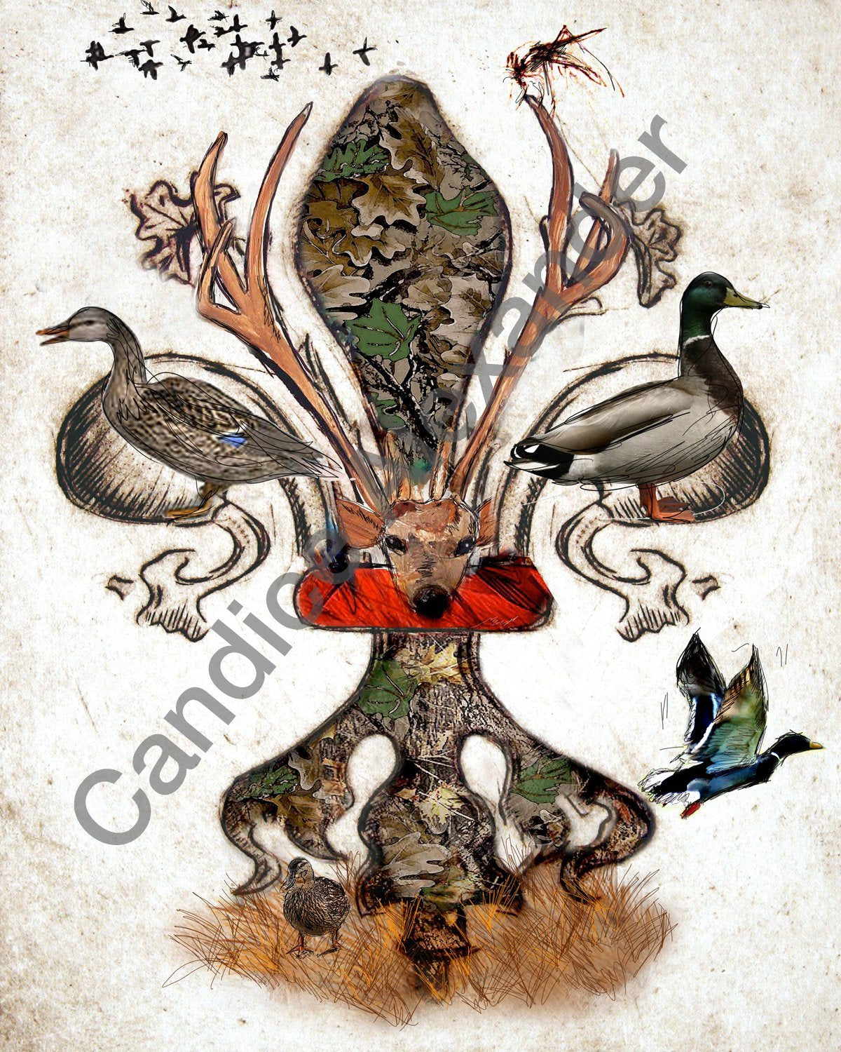 The Hunted with Ducks fleur de lis by Candice Alexander Fleur De Lis art by Candice Alexander, Louisiana Artist