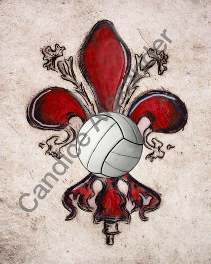 Volleyball Red Fleur De Lis Design by Candice Alexander, Fleur De Lis Artist
