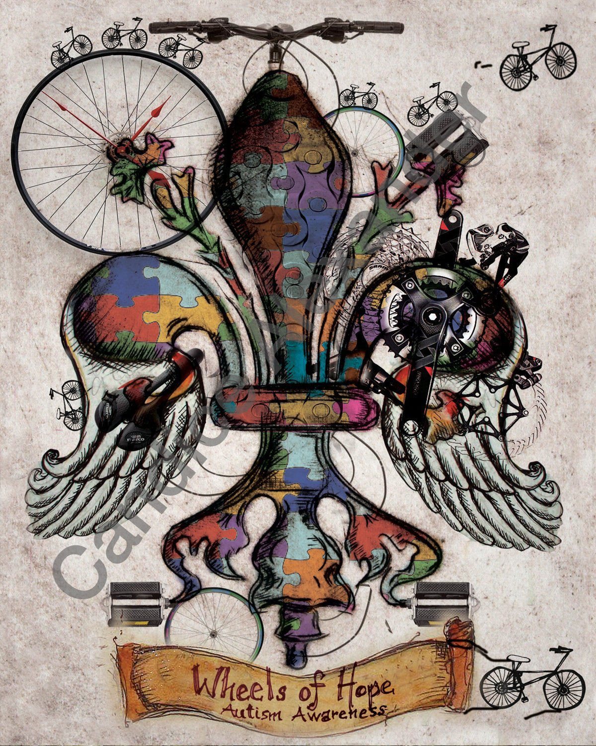 Wheels of Hope Autism Awareness Fleur De Lis Design by Candice Alexander, Fleur De Lis Artist