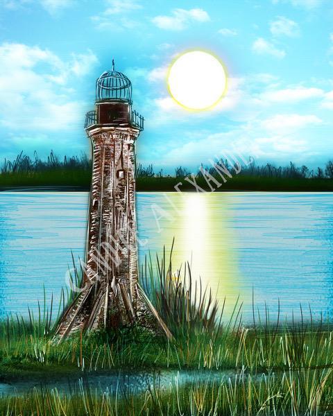 Candice Alexander Sabine Lighthouse Design Fleur De Lis art by Candice Alexander, Louisiana Artist
